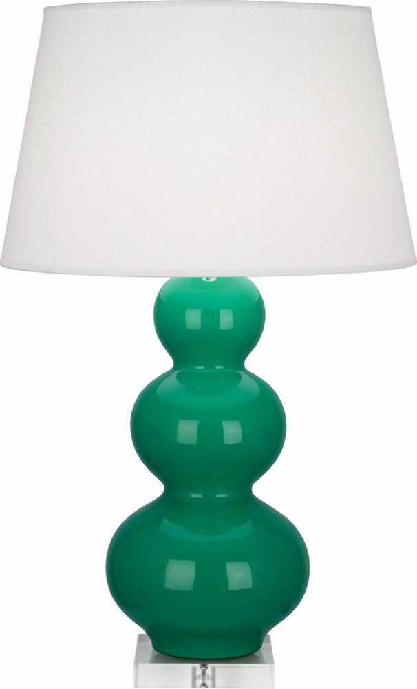 Robert Abbey Lighting-EG43X-Triple Gourd-One Light Table Lamp-20 Inches Wide by 32.75 Inches High   Lucite/Emerald Green Glazed Ceramic Finish with Pearl Dupioni Fabric Shade