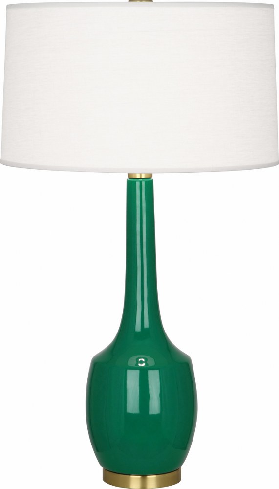 Robert Abbey Lighting-EG701-Delilah 1-Light Table Lamp 8 Inches Wide and 34.3125 Inches Tall Emerald Green  Brown Tea Glazed/Antique Brass Finish with Oyster Linen Shade