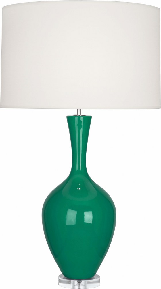 Robert Abbey Lighting-EG980-Audrey 1-Light Table Lamp 8.5 Inches Wide and 33.5 Inches Tall Emerald Green  Brown Tea Glazed/Lucite Finish with Fondine Fabric Shade