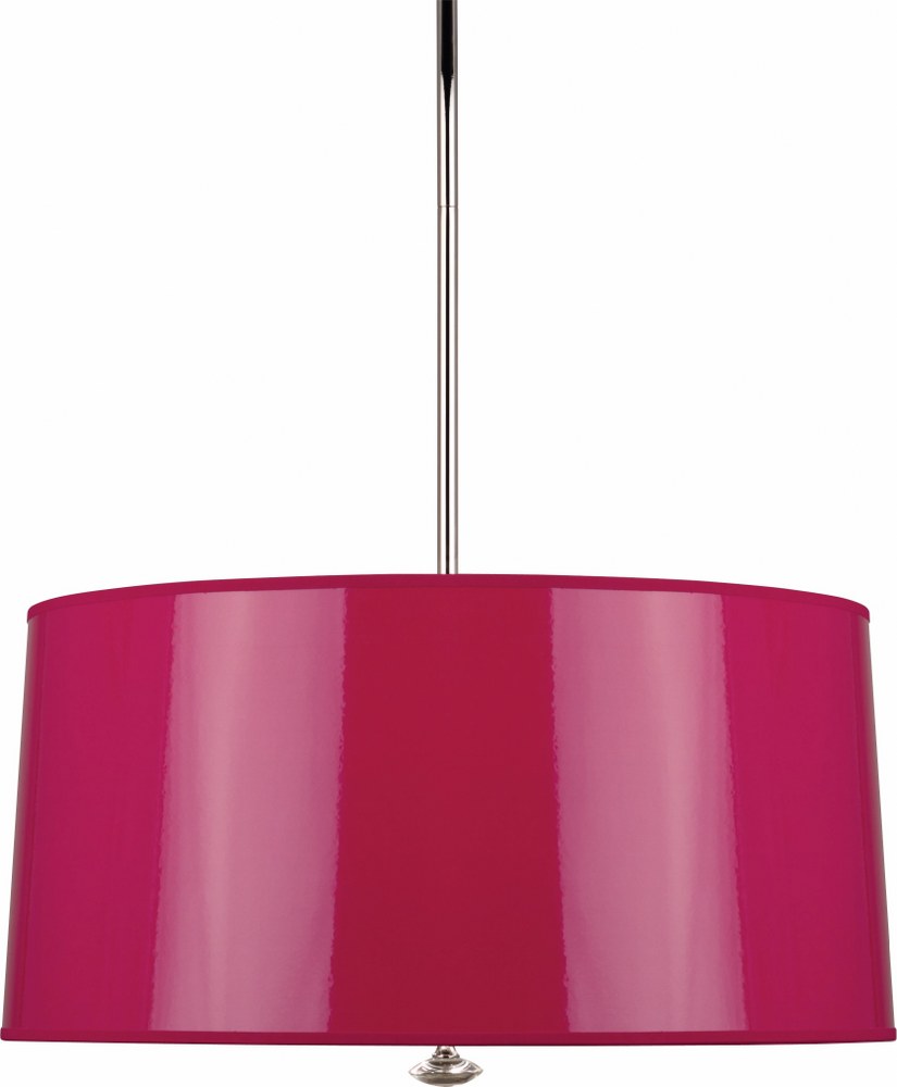 Robert Abbey Lighting-F808-Penelope-Three Light Pendant-25.5 Inches Wide by 14.5 Inches High   Polished Nickel Finish with Fuchsia Ceramik Parchment/Silver Mylar Lining Shade with Lead Crystal