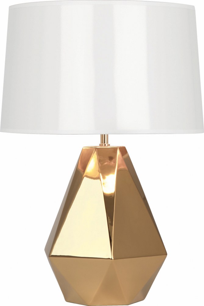Robert Abbey Lighting-G930-Delta-One Light Table Lamp-10.25 Inches Wide by 22.5 Inches High   Polished Gold Finish with White Ceramik Parchment/Gold Mylar Shade