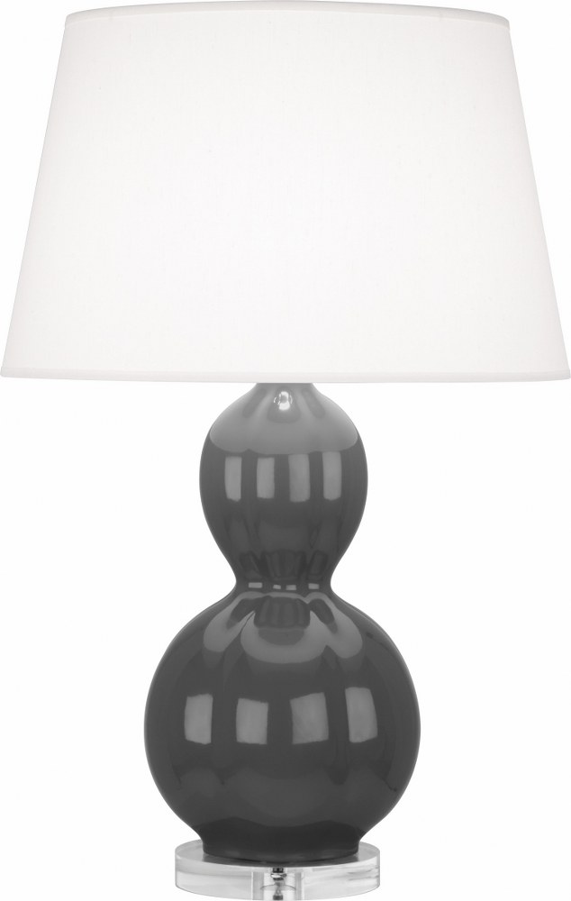 Robert Abbey Lighting-LB997-Williamsburg Randolph 1-Light Table Lamp 10.25 Inches Wide and 30.625 Inches Tall Dark Gray  Parrot Green Glazed/Lucite/Polished Nickel Finish with Pearl Dupoini Fabric Sha