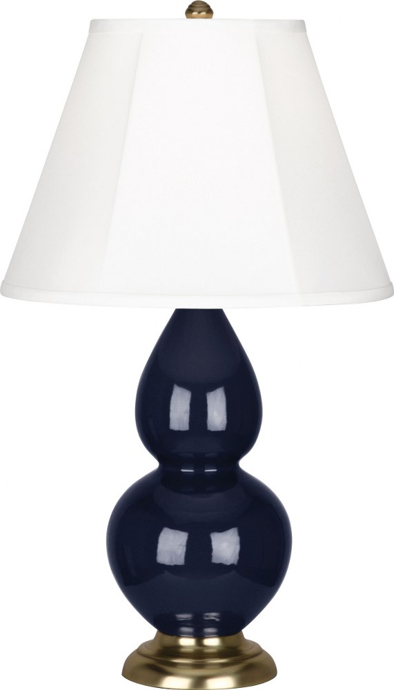 Robert Abbey Lighting-MB10-Double Gourd-One Light Table Lamp-13 Inches Wide by 22.75 Inches High   Midnight Blue Glazed/Antique Brass Finish with Ivory Stretched Fabric Shade