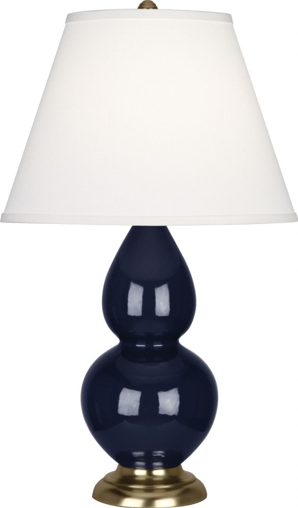 Robert Abbey Lighting-MB10X-Double Gourd-One Light Table Lamp-13 Inches Wide by 22.75 Inches High   Midnight Blue Glazed/Antique Brass Finish with Pearl Dupioni Fabric Shade