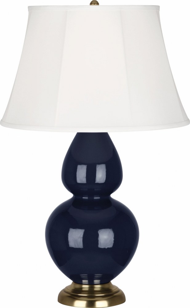 Robert Abbey Lighting-MB20-Double Gourd-One Light Table Lamp-19 Inches Wide by 31 Inches High   Midnight Blue Glazed/Antique Brass Finish with Ivory Stretched Fabric Shade