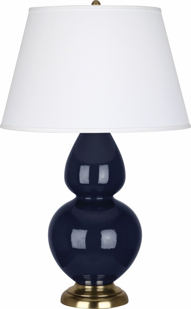 Robert Abbey Lighting-MB20X-Double Gourd-One Light Table Lamp-19 Inches Wide by 31 Inches High   Midnight Blue Glazed/Antique Brass Finish with Pearl Dupioni Fabric Shade