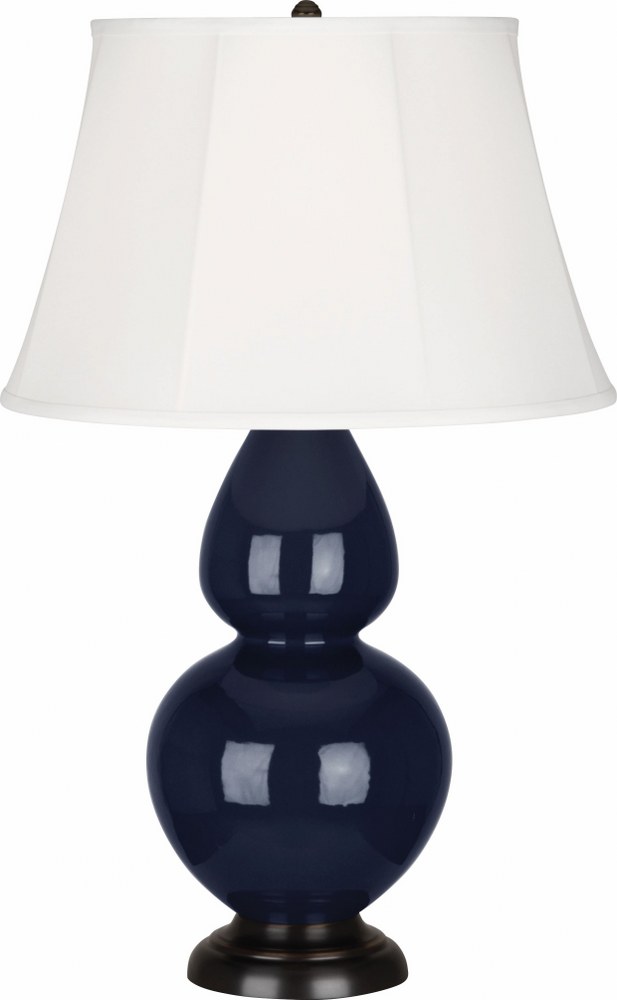 Robert Abbey Lighting-MB21-Double Gourd-One Light Table Lamp-19 Inches Wide by 31 Inches High   Midnight Blue Glazed/Deep Patina Bronze Finish with Ivory Stretched Fabric Shade