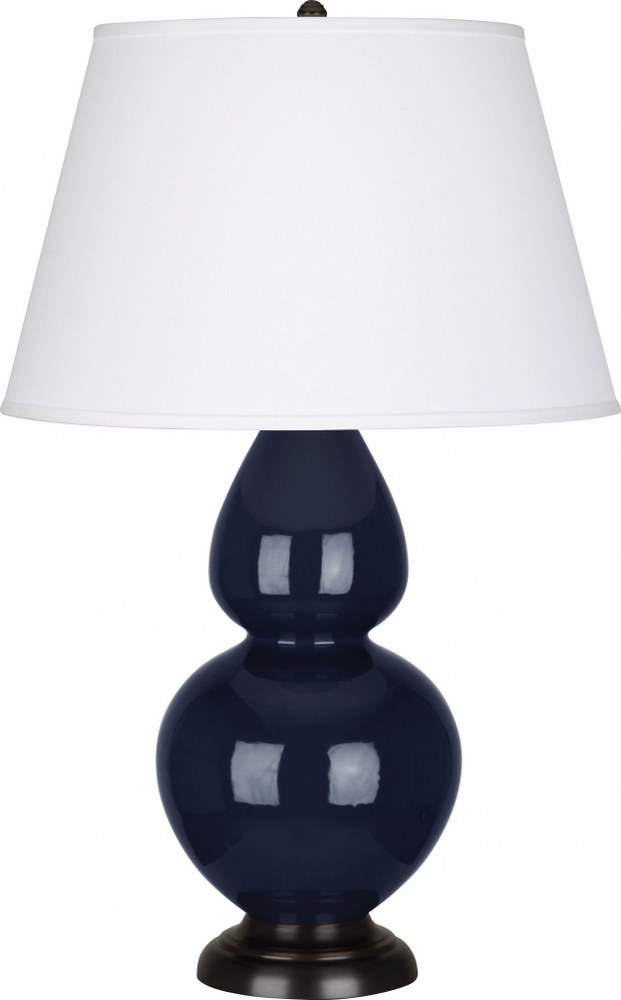 Robert Abbey Lighting-MB21X-Double Gourd-One Light Table Lamp-19 Inches Wide by 31 Inches High   Midnight Blue Glazed/Deep Patina Bronze Finish with Pearl Dupioni Fabric Shade