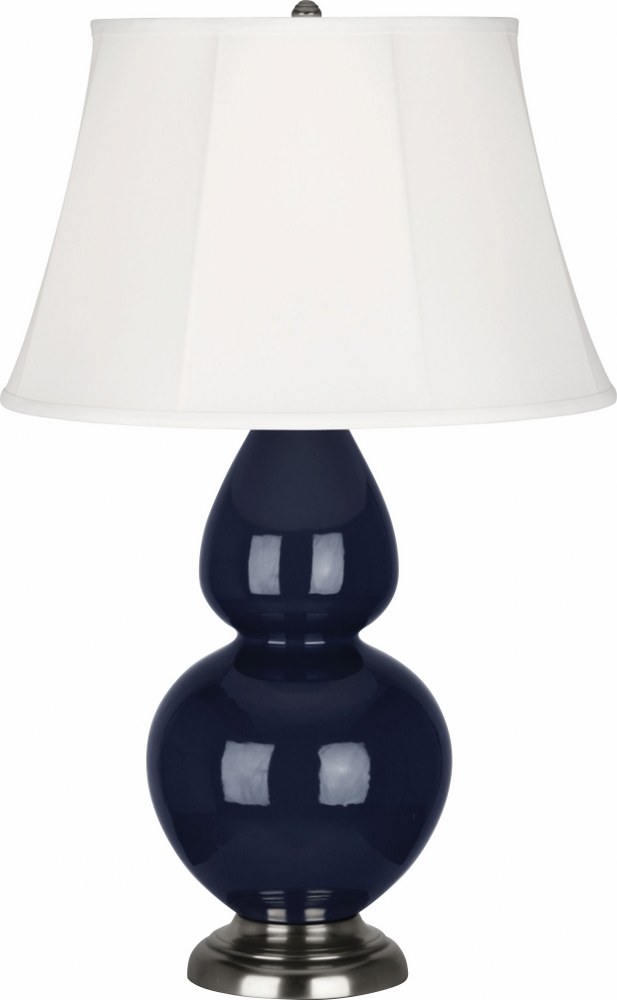 Robert Abbey Lighting-MB22-Double Gourd-One Light Table Lamp-19 Inches Wide by 31 Inches High   Midnight Blue Glazed/Antique Silver Finish with Ivory Stretched Fabric Shade