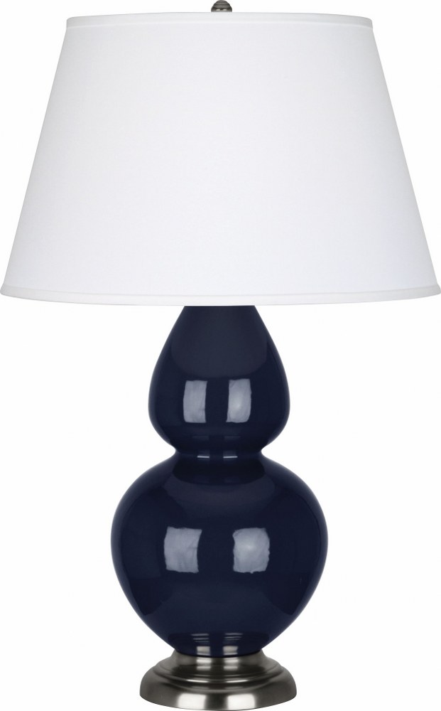 Robert Abbey Lighting-MB22X-Double Gourd-One Light Table Lamp-19 Inches Wide by 31 Inches High   Midnight Blue Glazed/Antique Silver Finish with Pearl Dupioni Fabric Shade