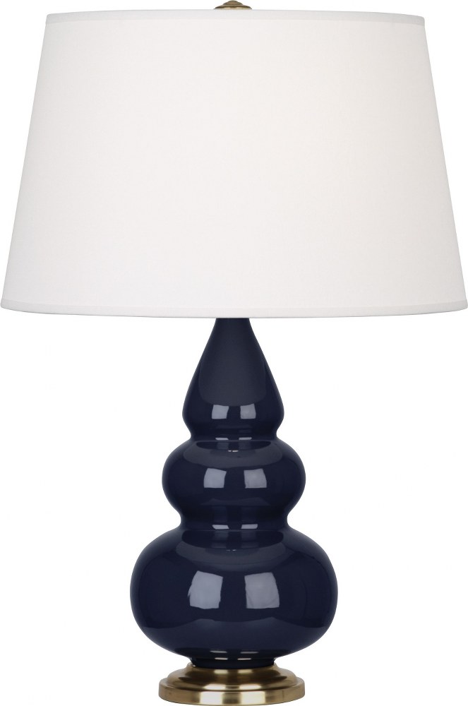Robert Abbey Lighting-MB30X-Triple Gourd-One Light Small Table Lamp-16 Inches Wide by 24.5 Inches High   Midnight Blue Glazed/Antique Brass Finish with Pearl Dupioni Fabric Shade