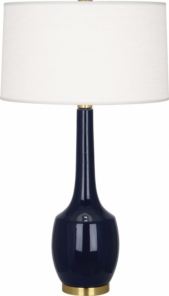 Robert Abbey Lighting-MB701-Delilah 1-Light Table Lamp 8 Inches Wide and 34.3125 Inches Tall Midnight Blue  Brown Tea Glazed/Antique Brass Finish with Oyster Linen Shade