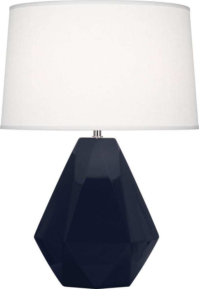 Robert Abbey Lighting-MB930-Delta 1-Light Table Lamp 10.25 Inches Wide and 22.5 Inches Tall Midnight Blue  Brown Tea Glazed/Polished Nickel Finish with Oyster Linen Shade