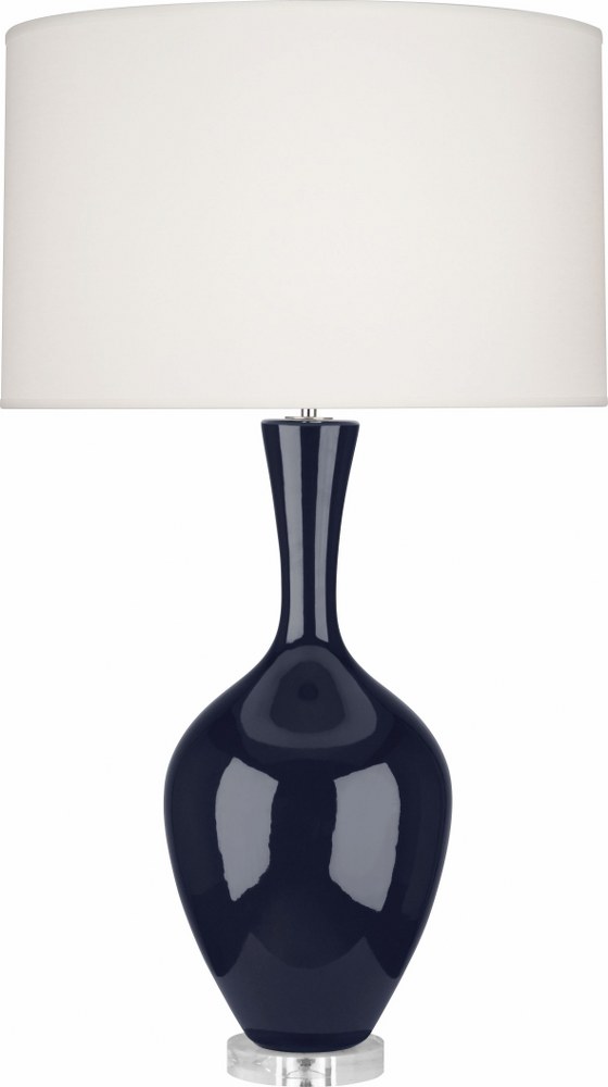 Robert Abbey Lighting-MB980-Audrey 1-Light Table Lamp 8.5 Inches Wide and 33.5 Inches Tall Midnight Blue  Brown Tea Glazed/Lucite Finish with Fondine Fabric Shade