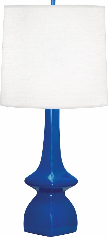 Robert Abbey Lighting-MR210-Jasmine 1-Light Table Lamp 5.375 Inches Wide and 31 Inches Tall Marine Blue  Melon Glazed Finish with Oyster Linen Shade