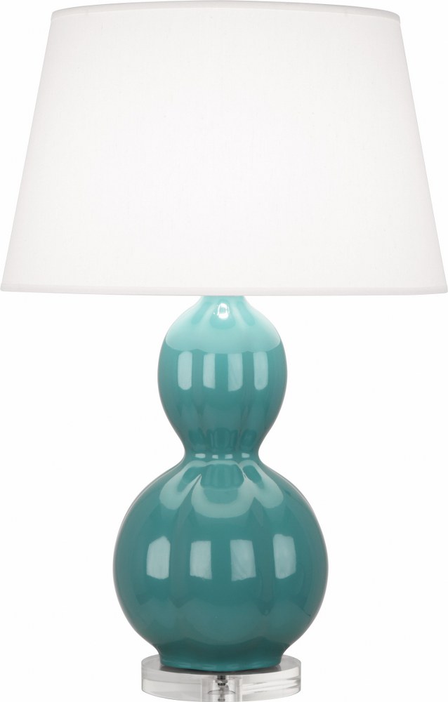 Robert Abbey Lighting-MT997-Williamsburg Randolph 1-Light Table Lamp 10.25 Inches Wide and 30.625 Inches Tall Mayo Teal  Parrot Green Glazed/Lucite/Polished Nickel Finish with Pearl Dupoini Fabric Sha