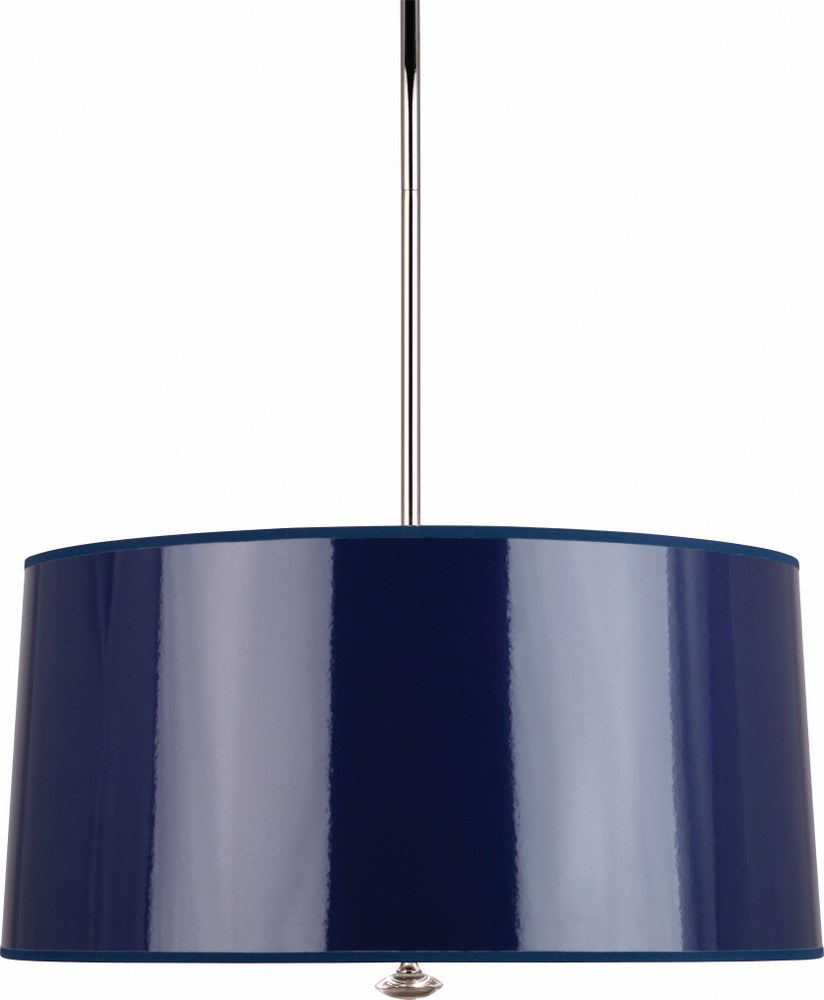 Robert Abbey Lighting-N808-Penelope-Three Light Pendant-25.5 Inches Wide by 14.5 Inches High   Polished Nickel Finish with Navy Ceramik Parchment/Silver Mylar Lining Shade with Lead Crystal