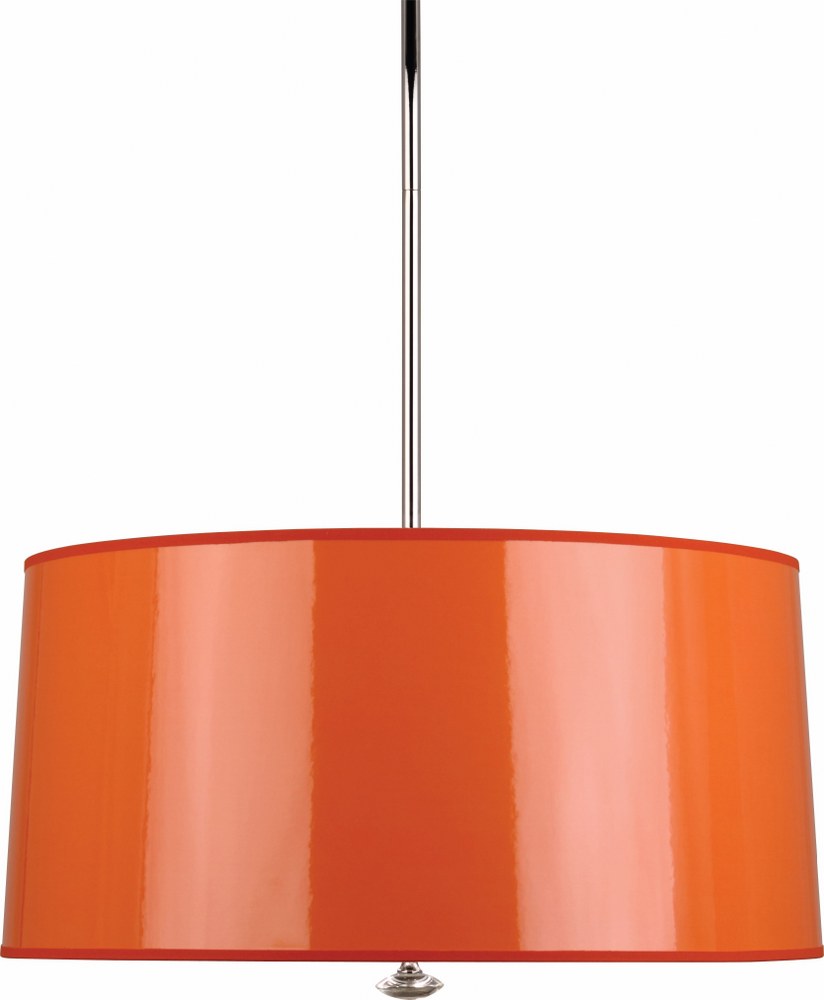 Robert Abbey Lighting-O808-Penelope-Three Light Pendant-25.5 Inches Wide by 14.5 Inches High   Polished Nickel Finish with Orange Ceramik Parchment/Silver Mylar Lining Shade with Lead Crystal