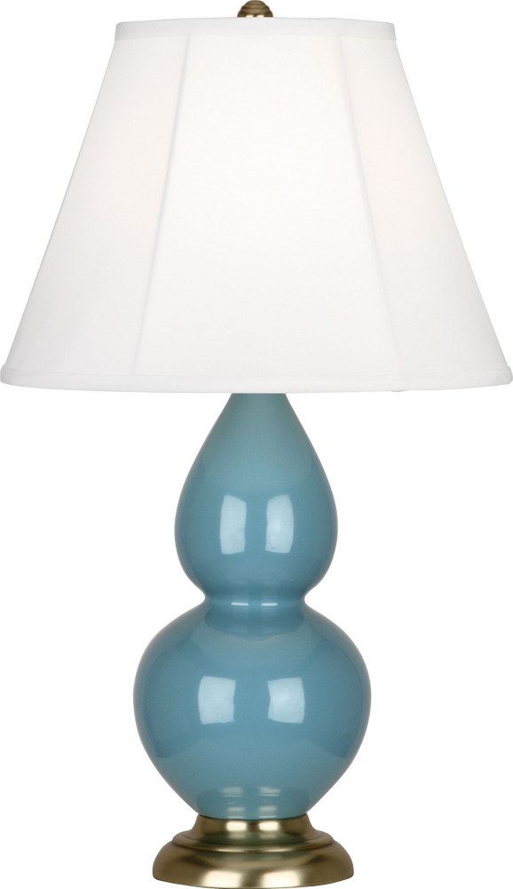 Robert Abbey Lighting-OB10-Double Gourd-One Light Small Accent Lamp-13 Inches Wide by 22.75 Inches High   Steel Blue Glazed Ceramic/Antique Brass Finish with Ivory Stretched Fabric Shade