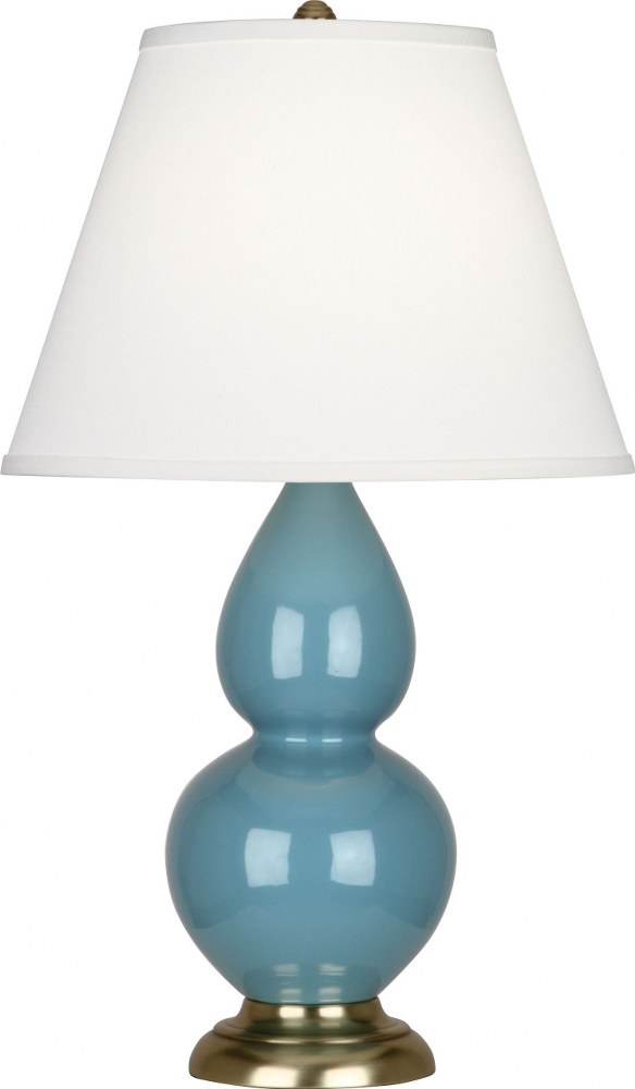 Robert Abbey Lighting-OB10X-Double Gourd-One Light Small Accent Lamp-13 Inches Wide by 22.75 Inches High   Steel Blue Glazed Ceramic/Antique Brass Finish with Pearl Dupioni Fabric Shade