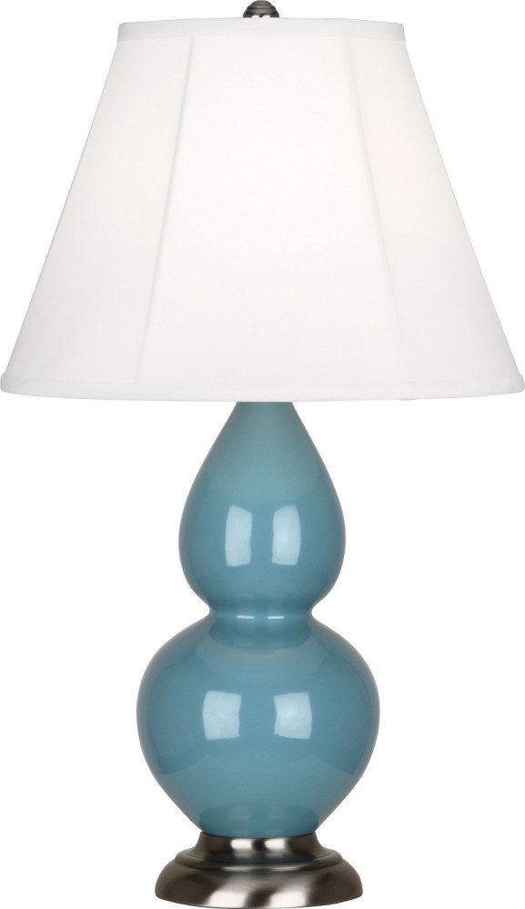 Robert Abbey Lighting-OB12-Double Gourd-One Light Small Accent Lamp-13 Inches Wide by 22.75 Inches High   Steel Blue Glazed Ceramic/Antique Silver Finish with Ivory Stretched Fabric Shade