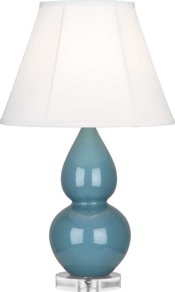 Robert Abbey Lighting-OB13-Double Gourd-One Light Small Accent Lamp-13 Inches Wide by 22 Inches High   Steel Blue Glazed Ceramic/Lucite Base Finish with Ivory Stretched Fabric Shade