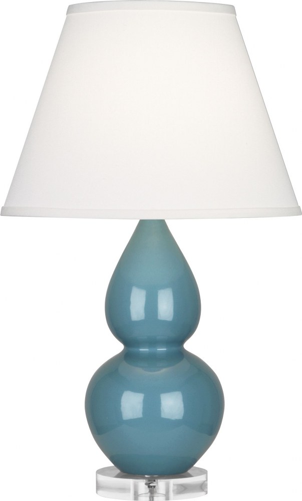 Robert Abbey Lighting-OB13X-Double Gourd-One Light Small Accent Lamp-13 Inches Wide by 22 Inches High   Steel Blue Glazed Ceramic/Lucite Base Finish with Pearl Dupioni Fabric Shade