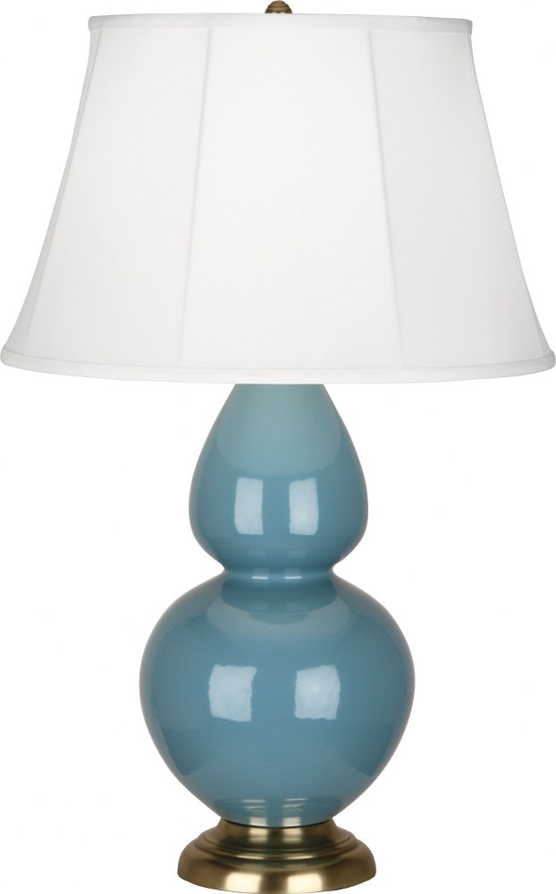 Robert Abbey Lighting-OB20-Double Gourd-One Light Large Accent Lamp-19 Inches Wide by 31 Inches High   Steel Blue Glazed Ceramic/Antique Brass Finish with Ivory Stretched Fabric Shade