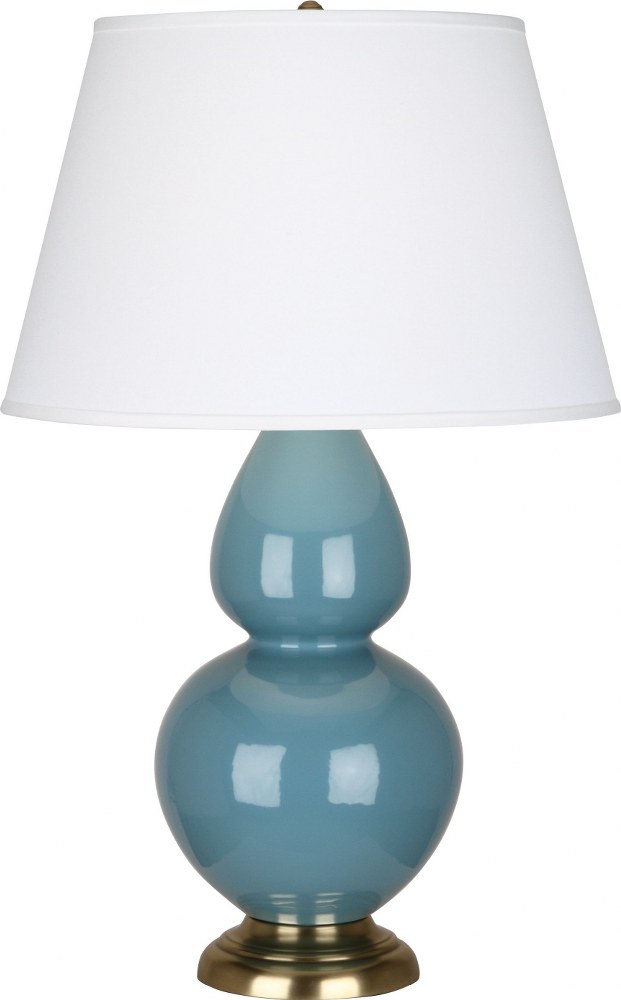 Robert Abbey Lighting-OB20X-Double Gourd-One Light Large Accent Lamp-19 Inches Wide by 31 Inches High   Steel Blue Glazed Ceramic/Antique Brass Finish with Pearl Dupioni Fabric Shade
