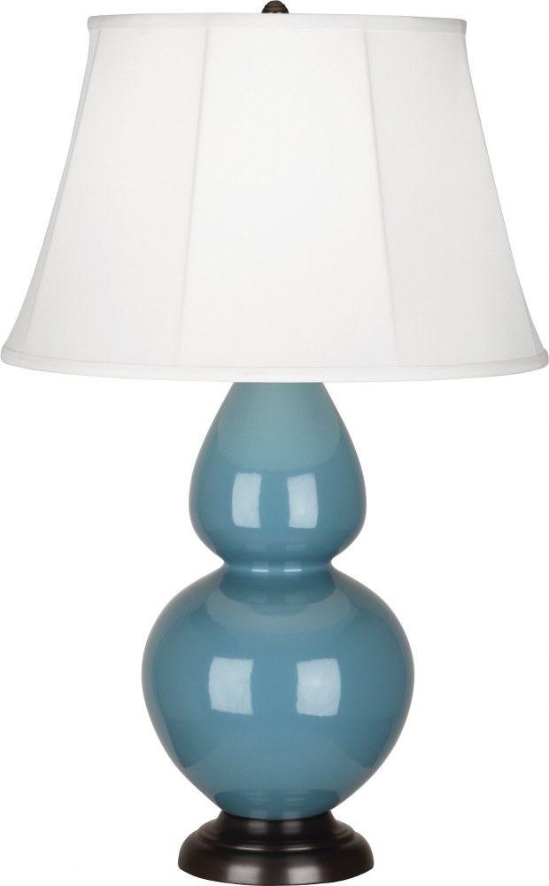 Robert Abbey Lighting-OB21-Double Gourd-One Light Large Accent Lamp-19 Inches Wide by 31 Inches High   Steel Blue Glazed Ceramic/Deep Patina Bronze Finish with Ivory Stretched Fabric Shade