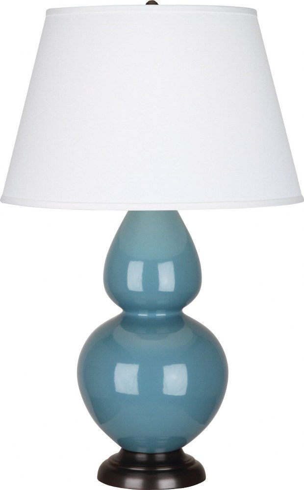 Robert Abbey Lighting-OB21X-Double Gourd-One Light Large Accent Lamp-19 Inches Wide by 31 Inches High   Steel Blue Glazed Ceramic/Deep Patina Bronze Finish with Pearl Dupioni Fabric Shade