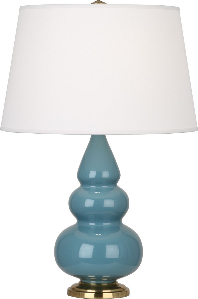 Robert Abbey Lighting-OB30X-Triple Gourd-One Light Small Accent Lamp-16 Inches Wide by 24.38 Inches High   Steel Blue Glazed Ceramic/Antique Brass Finish with Pearl Dupioni Fabric Shade