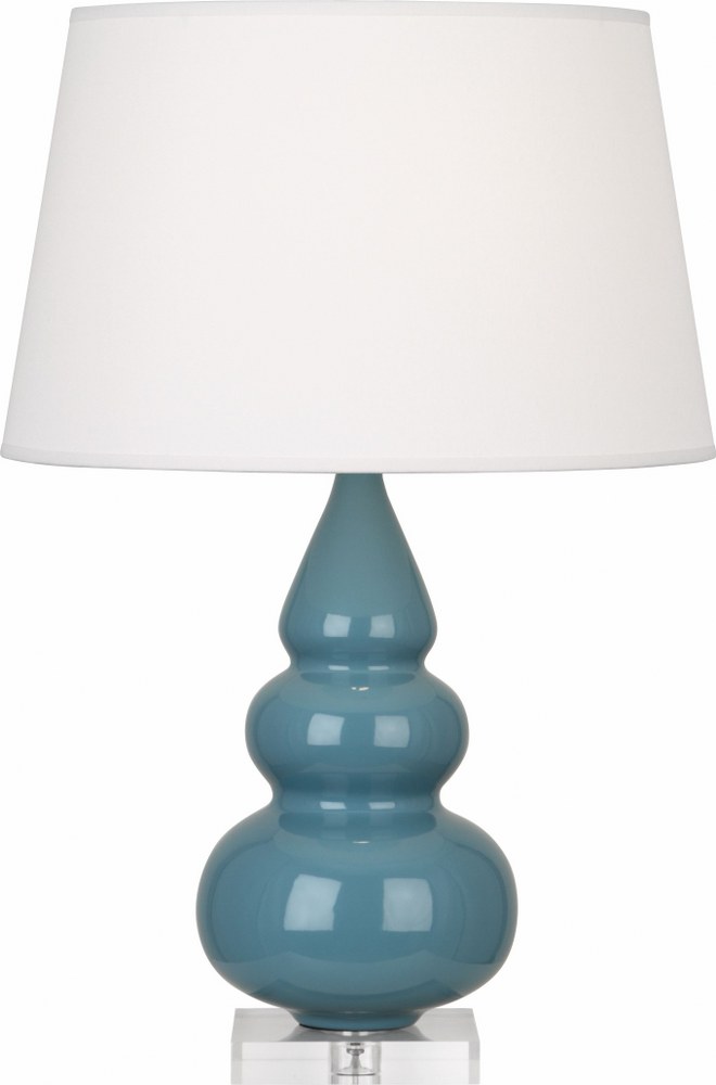 Robert Abbey Lighting-OB33X-Triple Gourd-One Light Small Accent Lamp-16 Inches Wide by 24 Inches High   Steel Blue Glazed Ceramic/Lucite Base Finish with Pearl Dupioni Fabric Shade