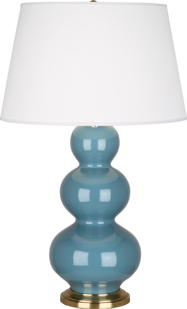 Robert Abbey Lighting-OB40X-Triple Gourd-One Light Large Accent Lamp-20 Inches Wide by 32.75 Inches High   Steel Blue Glazed Ceramic/Antique Brass Finish with Pearl Dupioni Fabric Shade