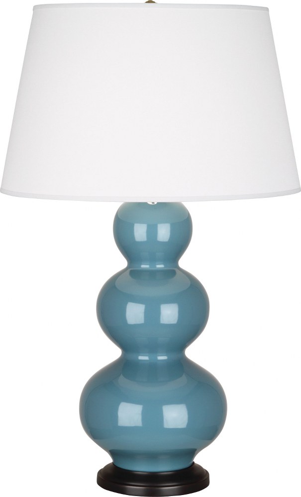 Robert Abbey Lighting-OB41X-Triple Gourd-One Light Large Accent Lamp-20 Inches Wide by 32.75 Inches High   Steel Blue Glazed Ceramic/Deep Patina Bronze Finish with Pearl Dupioni Fabric Shade