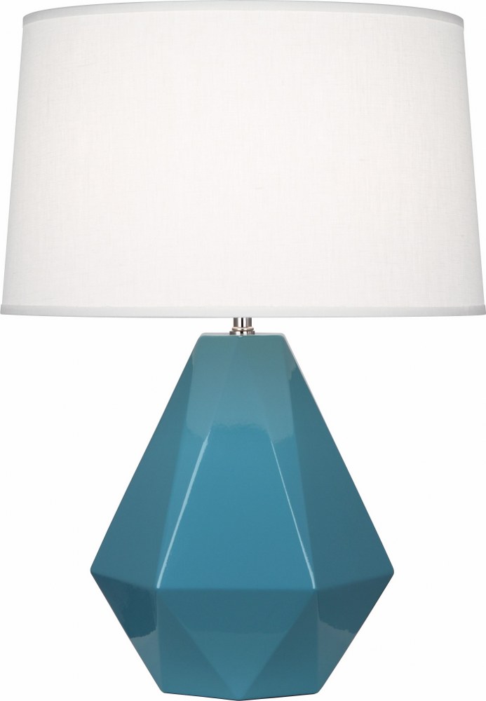 Robert Abbey Lighting-OB930-Delta 1-Light Table Lamp 10.25 Inches Wide and 22.5 Inches Tall Steel Blue  Brown Tea Glazed/Polished Nickel Finish with Oyster Linen Shade