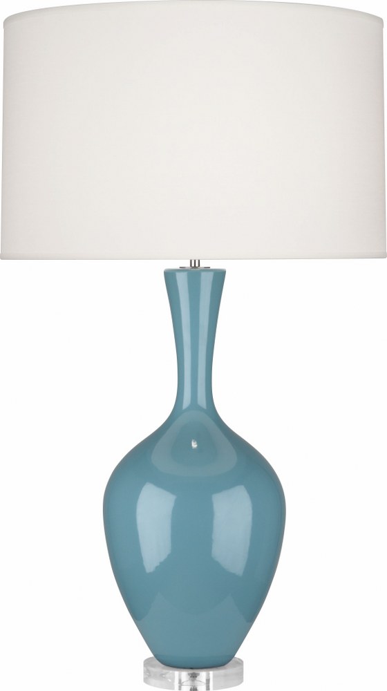 Robert Abbey Lighting-OB980-Audrey 1-Light Table Lamp 8.5 Inches Wide and 33.5 Inches Tall Steel Blue  Brown Tea Glazed/Lucite Finish with Fondine Fabric Shade