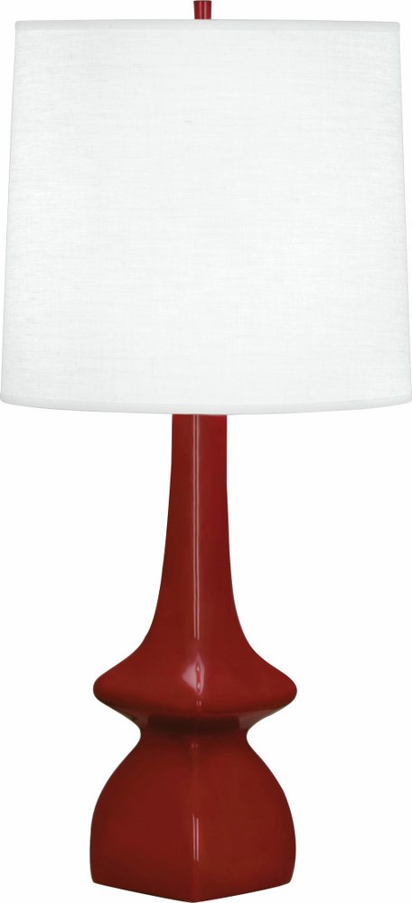 Robert Abbey Lighting-OX210-Jasmine 1-Light Table Lamp 5.375 Inches Wide and 31 Inches Tall Oxblood  Melon Glazed Finish with Oyster Linen Shade