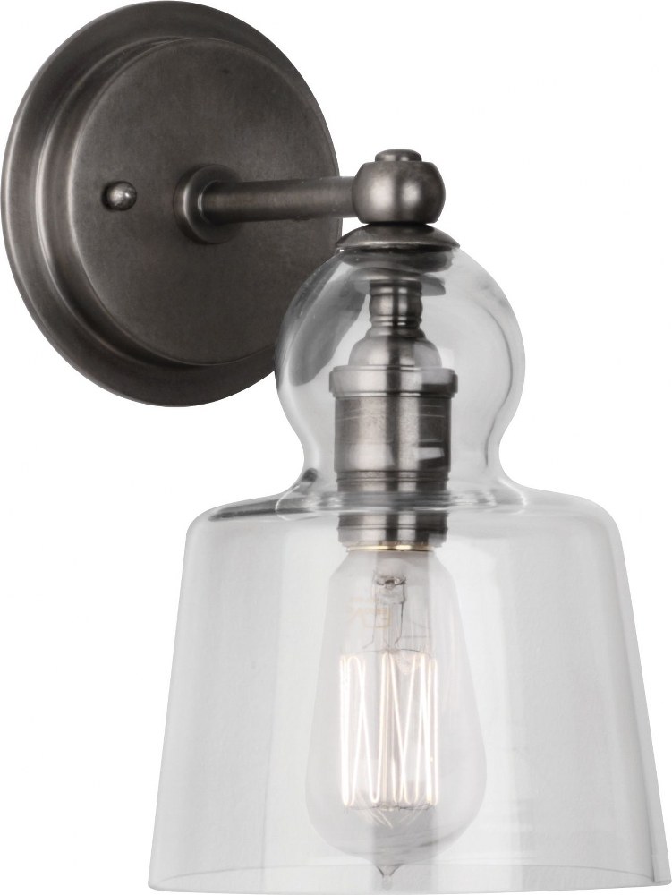 Robert Abbey Lighting-P745-Albert-One Light Wall Sconce-6.13 Inches Wide by 10.63 Inches High   Patina Nickel Finish with Clear Glass