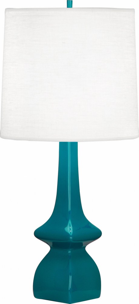 Robert Abbey Lighting-PC210-Jasmine 1-Light Table Lamp 5.375 Inches Wide and 31 Inches Tall Peacock  Melon Glazed Finish with Oyster Linen Shade