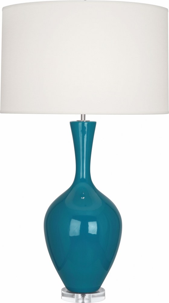 Robert Abbey Lighting-PC980-Audrey 1-Light Table Lamp 8.5 Inches Wide and 33.5 Inches Tall Peacock  Brown Tea Glazed/Lucite Finish with Fondine Fabric Shade