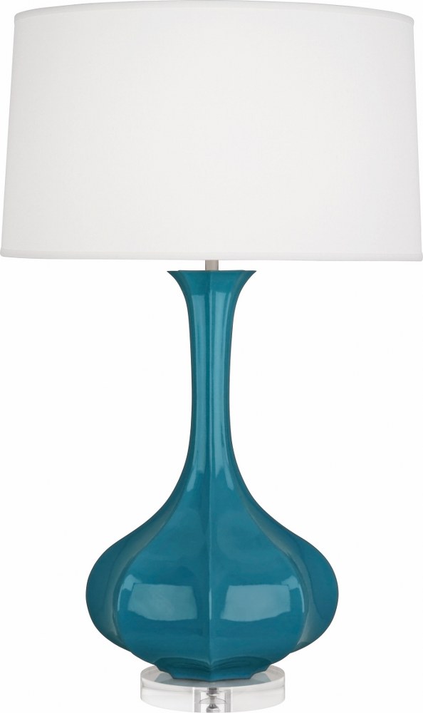 Robert Abbey Lighting-PC996-Pike 1-Light Table Lamp 11.5 Inches Wide and 32.75 Inches Tall Peacock  Schiaparelli Pink/Acrylic Finish with Oyster Linen Fabric Shade