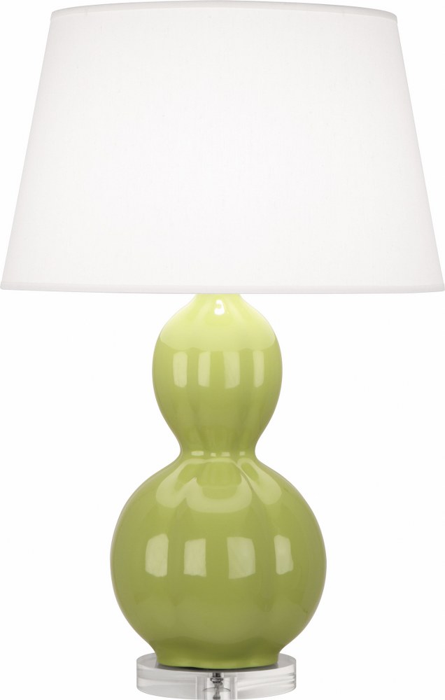 Robert Abbey Lighting-PG997-Williamsburg Randolph 1-Light Table Lamp 10.25 Inches Wide and 30.625 Inches Tall Parrot Green  Parrot Green Glazed/Lucite/Polished Nickel Finish with Pearl Dupoini Fabric 