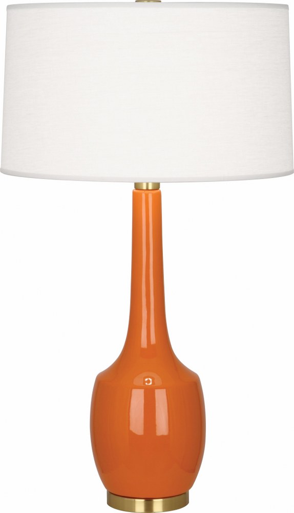 Robert Abbey Lighting-PM701-Delilah 1-Light Table Lamp 8 Inches Wide and 34.3125 Inches Tall Pumpkin  Brown Tea Glazed/Antique Brass Finish with Oyster Linen Shade