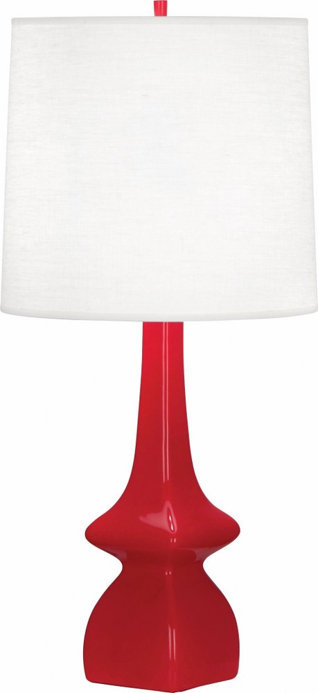 Robert Abbey Lighting-RR210-Jasmine 1-Light Table Lamp 5.375 Inches Wide and 31 Inches Tall Ruby Red  Melon Glazed Finish with Oyster Linen Shade