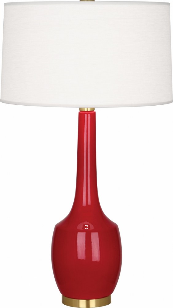 Robert Abbey Lighting-RR701-Delilah 1-Light Table Lamp 8 Inches Wide and 34.3125 Inches Tall Ruby Red  Brown Tea Glazed/Antique Brass Finish with Oyster Linen Shade