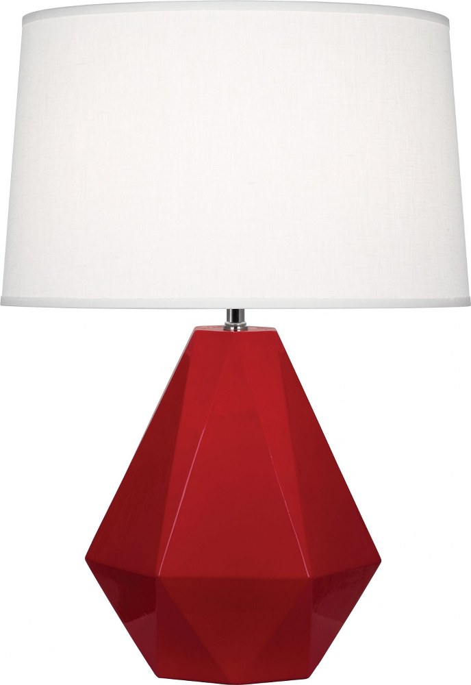 Robert Abbey Lighting-RR930-Delta 1-Light Table Lamp 10.25 Inches Wide and 22.5 Inches Tall Ruby Red  Brown Tea Glazed/Polished Nickel Finish with Oyster Linen Shade