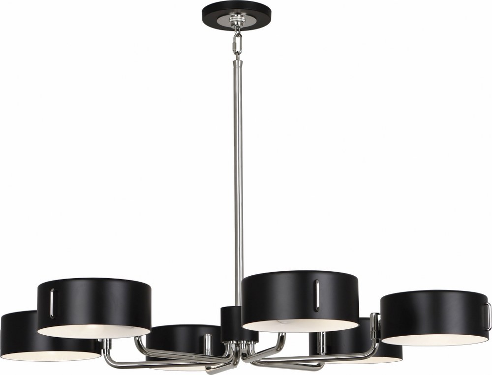 Robert Abbey Lighting-S1551-Simon-Six Light Chandelier-37 Inches Wide by 4.5 Inches High   Polished Nickel/Satin Black Finish