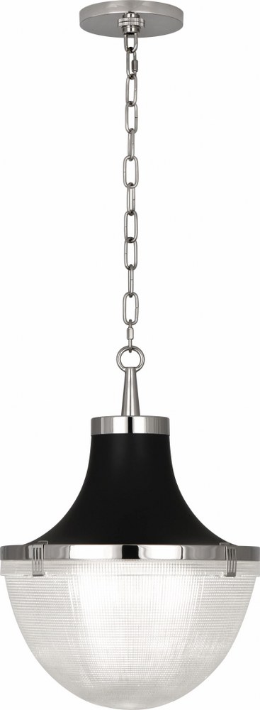 Robert Abbey Lighting-S3391-Brighton-One Light Pendant-13 Inches Wide by 17.75 Inches High   Polished Nickel Finish with Clear Halophane Glass with Matte Black Shade