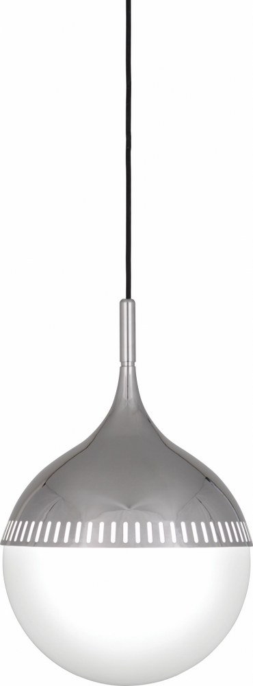 Robert Abbey Lighting-S779-Jonathan Adler Rio 1-Light Pendant 12 Inches Wide and 18.625 Inches Tall Polished Nickel  Antique Brass Finish with White Glass